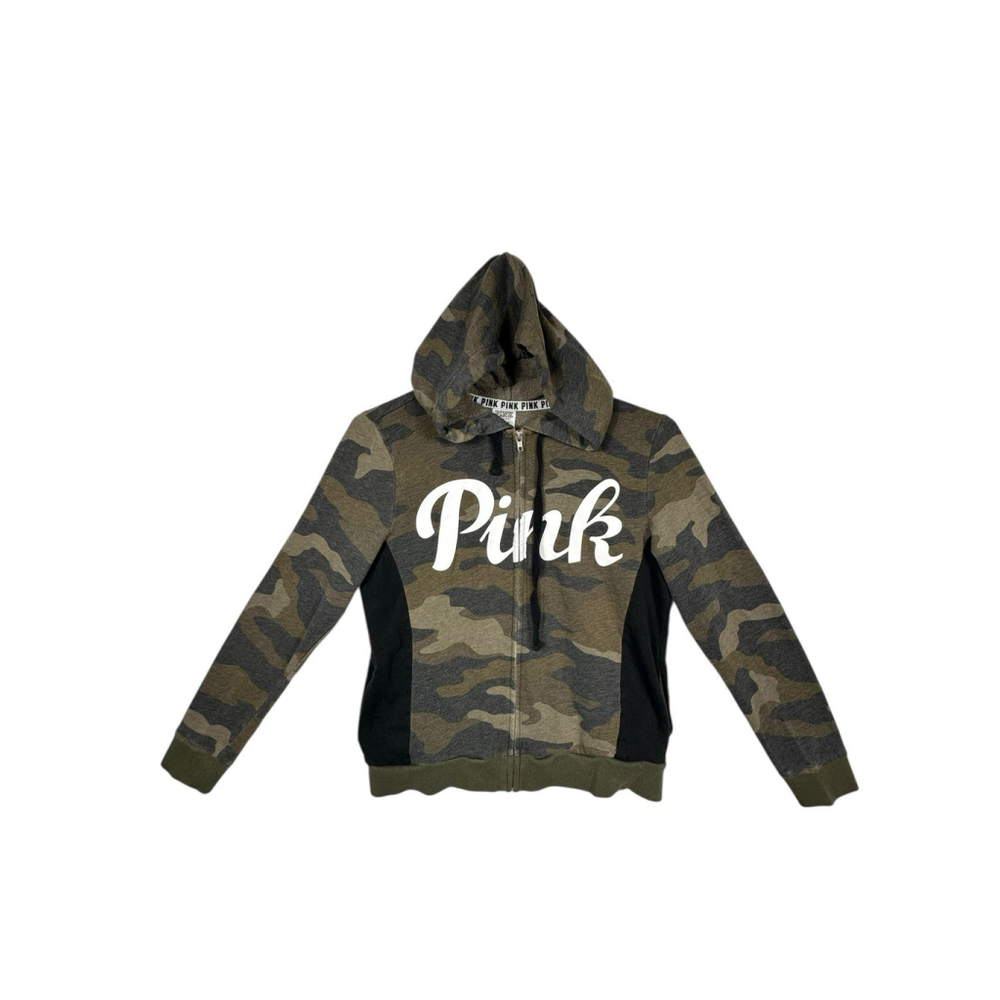 Victoria's Secret Pink Camo Hoodie Full Zip Sweatshirt Jacket Lightweight Small